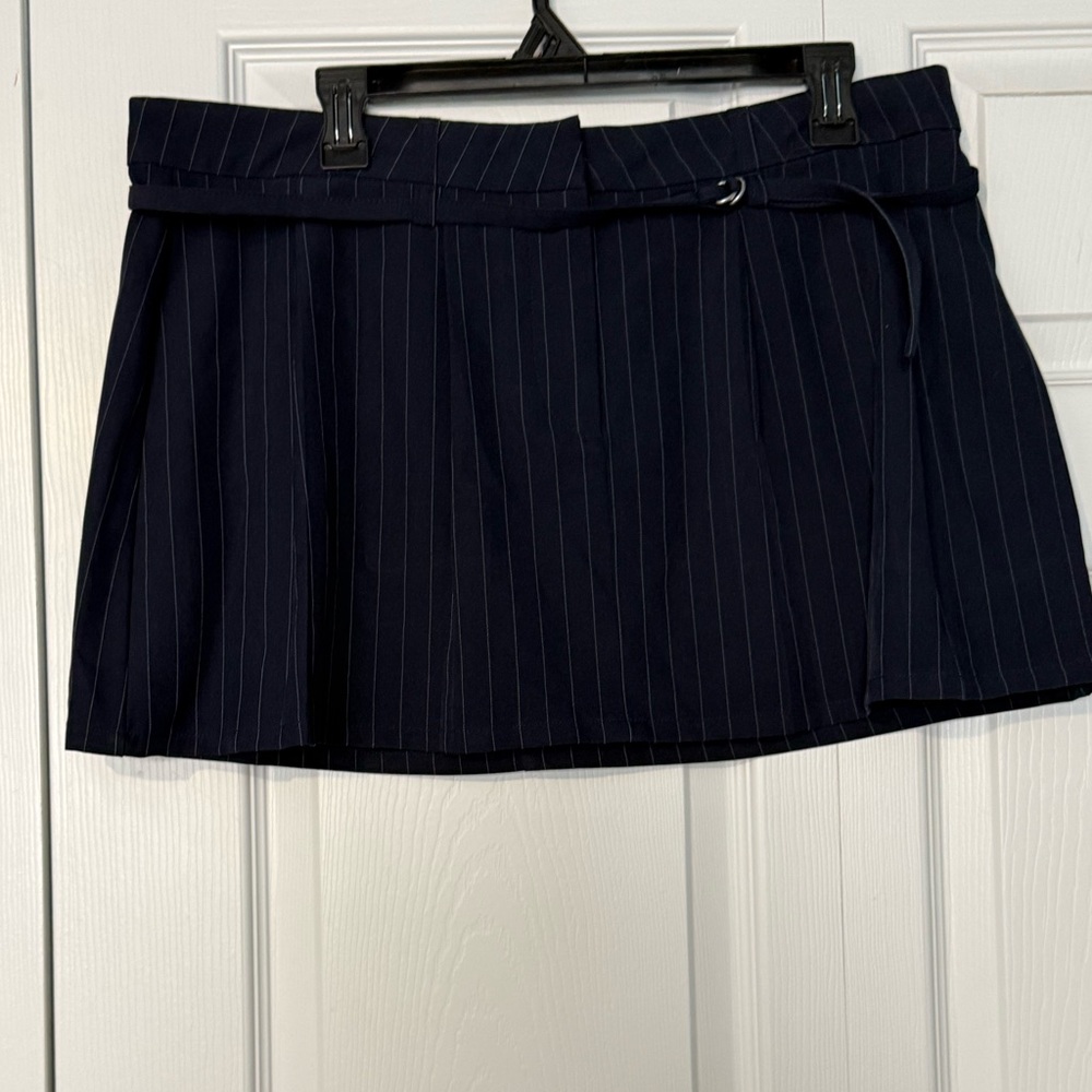 No Boundaries Dark Blue Pinstripe Mini Skirt